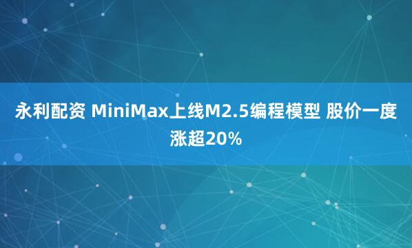 永利配资 MiniMax上线M2.5编程模型 股价一度涨超20%